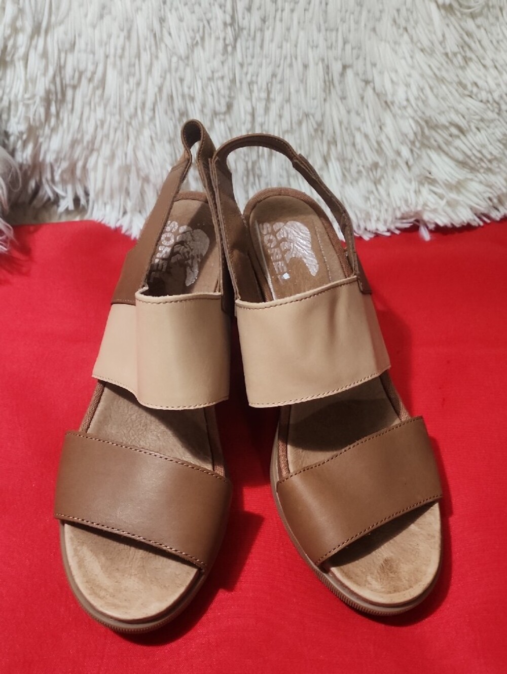 Sorel Women's Joanie II Slingback Brown & Beige Elastic Slingback Wedge Sandals - Picture 4 of 11